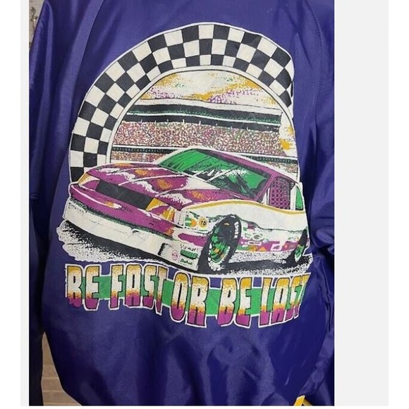 VTG Racing Jacket Be Fast or Be Last Purple Yellow Size Large Polyester Nylon - Picture 2 of 6